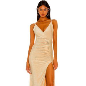 Superdown Karmin Ruched Maxi Dress in Gold